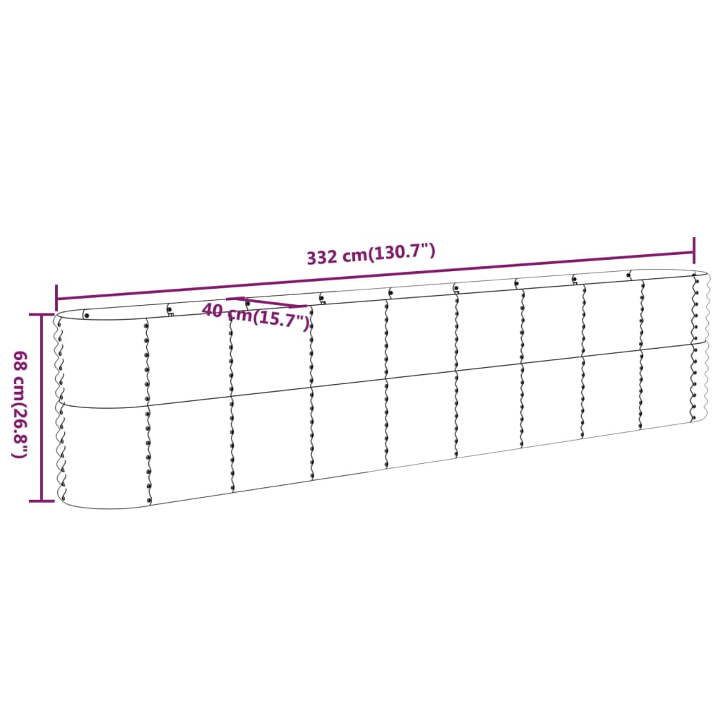 Raised Garden Bed Galvanized Steel 332 x 40 x 68 cm Brown