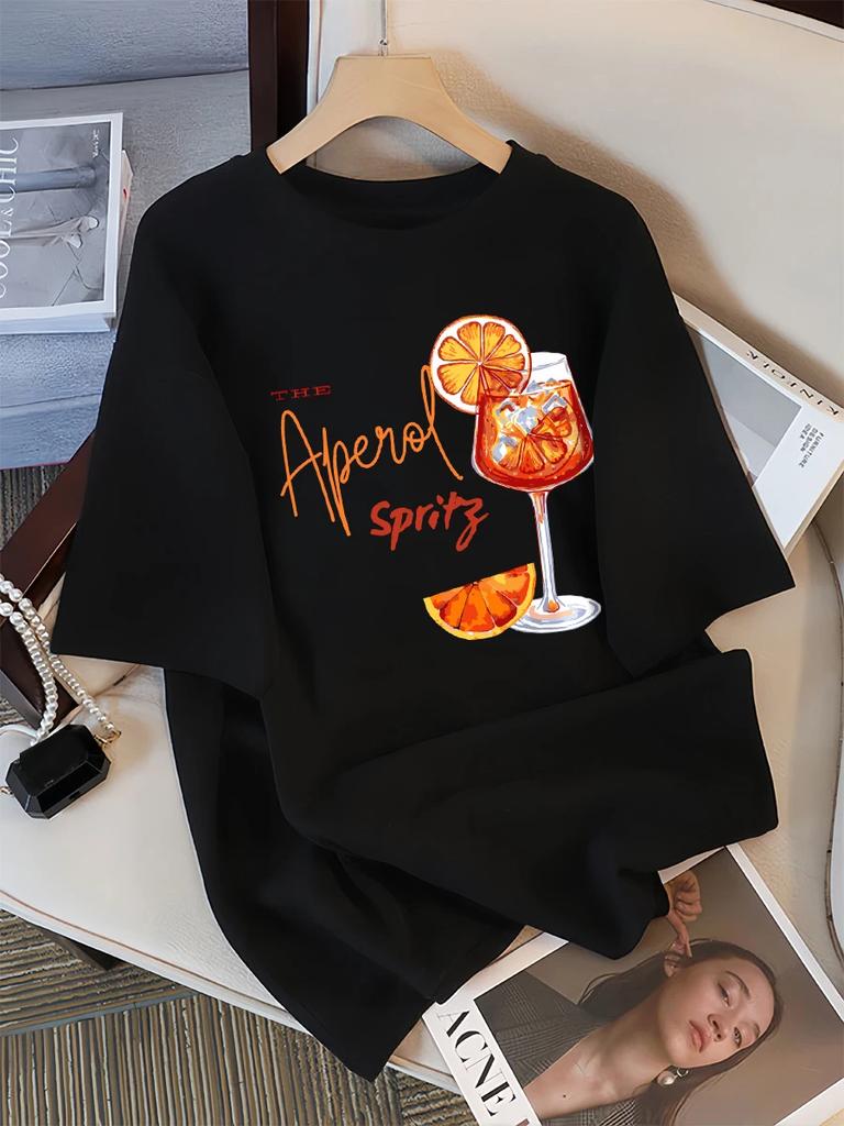 ZX Tee Lemon Red Wine Printed T-Shirt Women Y2K T Shirts All-Match Summer Clothing Comfortable Female Tee Tops