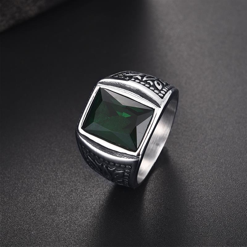 Vintage Men's Ring Red Black Green Square Zircon Finger Ring Punk Men's Jewelry Party Gift