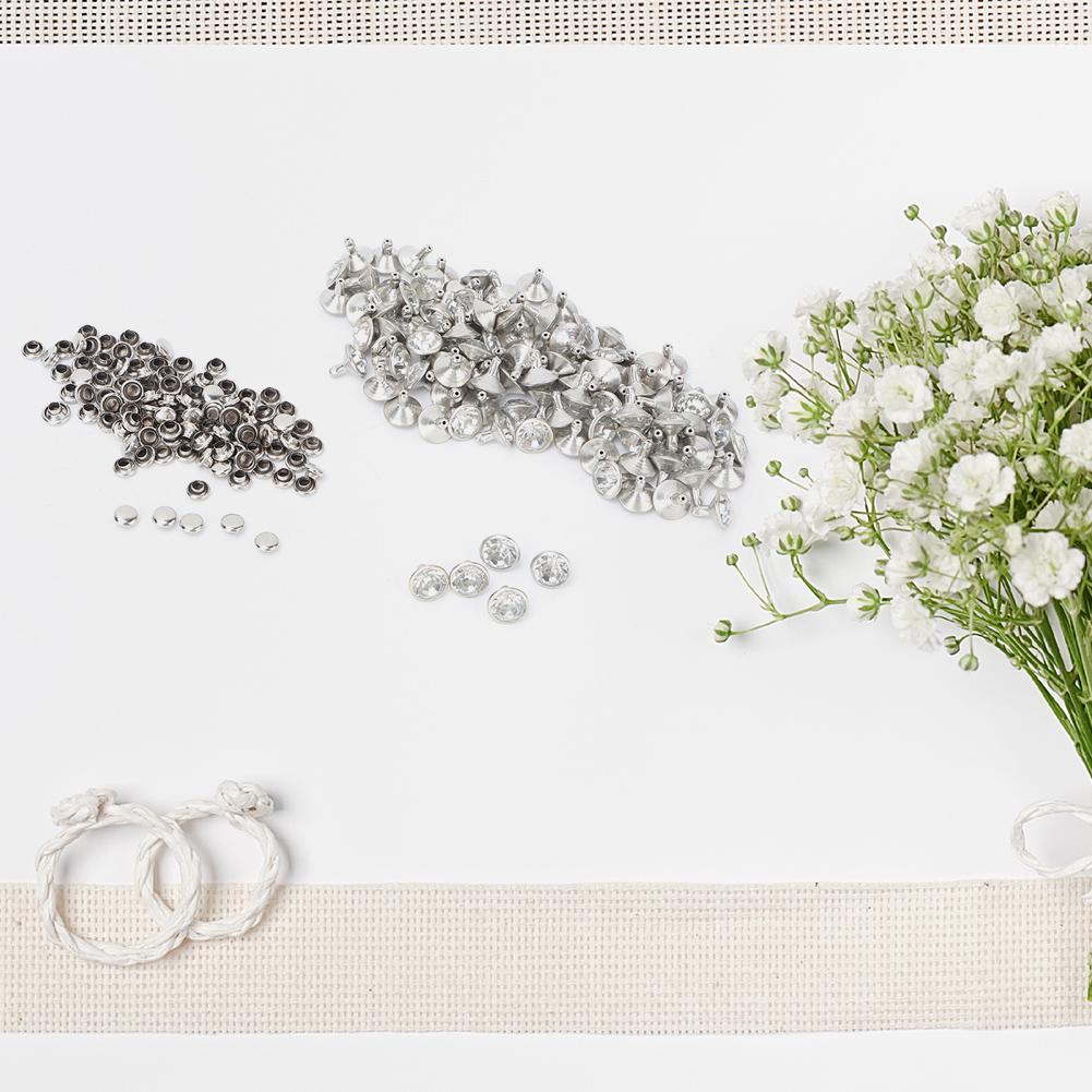 100 шт. 10 мм Металлические Стразы Заклепки Шпильки Шипы Украшения(Серебряный край белый кристалл)