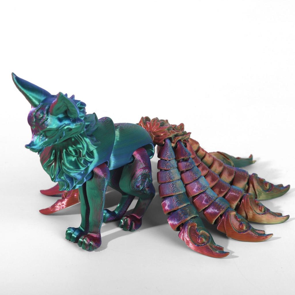 Фигурки девятихвостой лисы, напечатанные на 3D-принтере, Подвижные фигурки лисы, Миниатюрные фигурки лисы с гибкими суставами, Домашний декор, Поделки