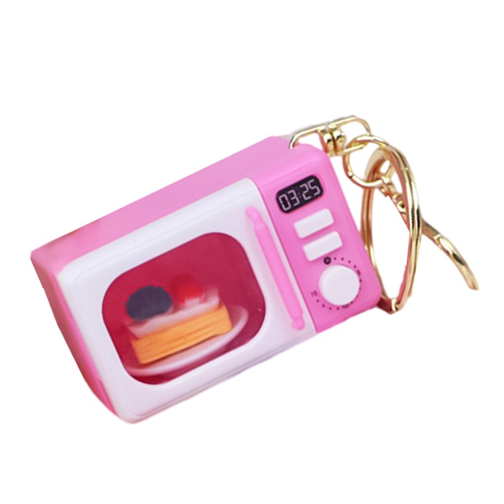 Creative Microwave Keychain Interactive Children's Toy with LED Light Sound Effects Gold Lobster Clasp for Kids Adults