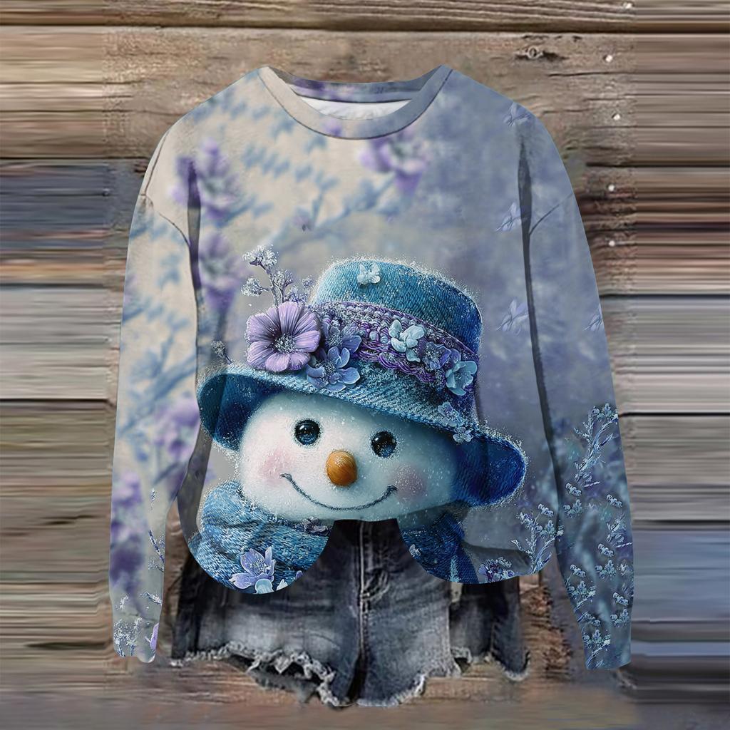 Women's Fashion Printed Long Sleeve Loose Round Neck Sweatshirt Top Fall