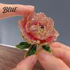 Sweater Brooch Pin Women Sparkling Rhinestones Enamel Peony Shape Lapel