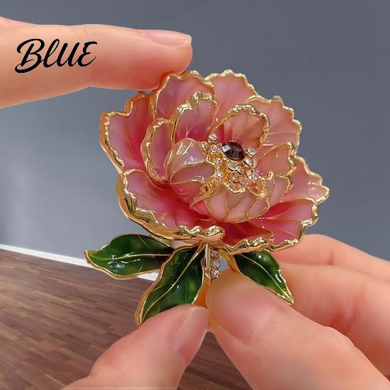 Sweater Brooch Pin Women Sparkling Rhinestones Enamel Peony Shape Lapel