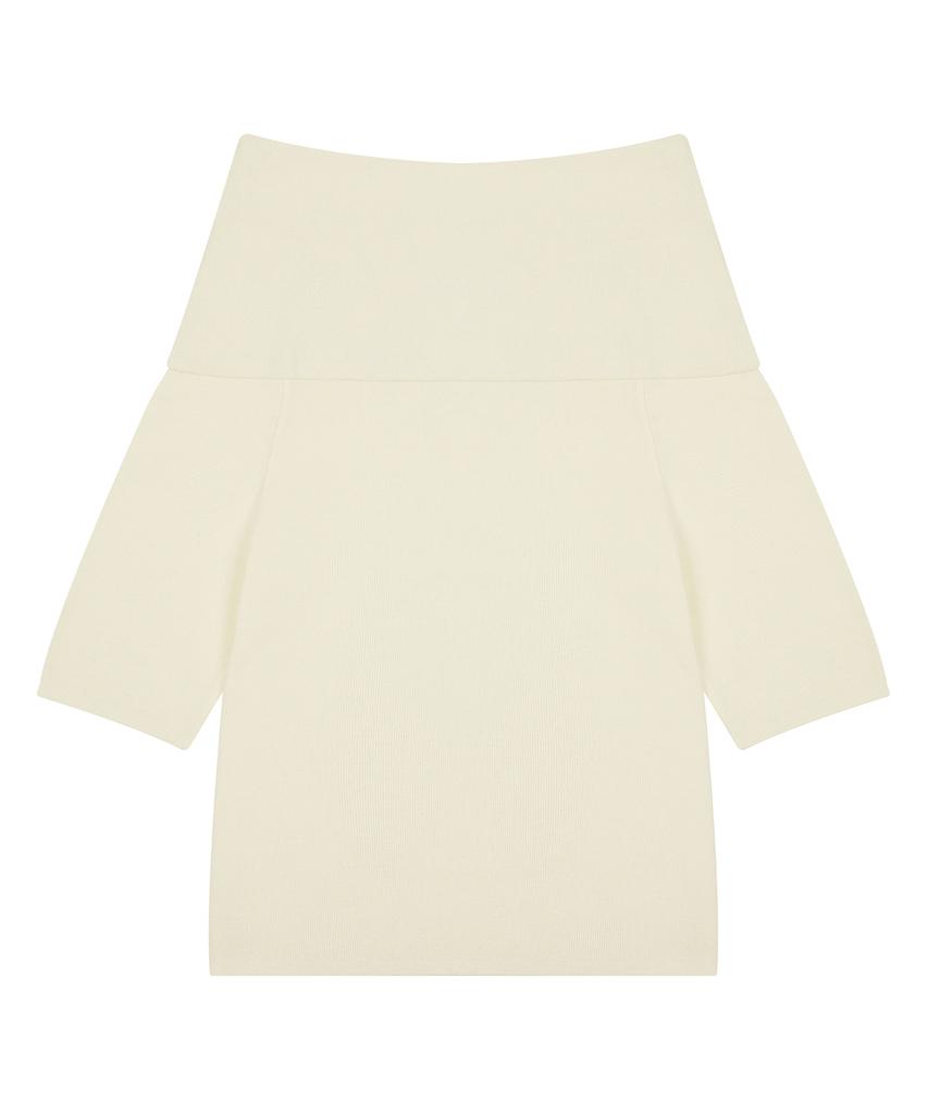 HYEYEONG KIM Knitted Foldover Off-Shoulder Top - Ivory
