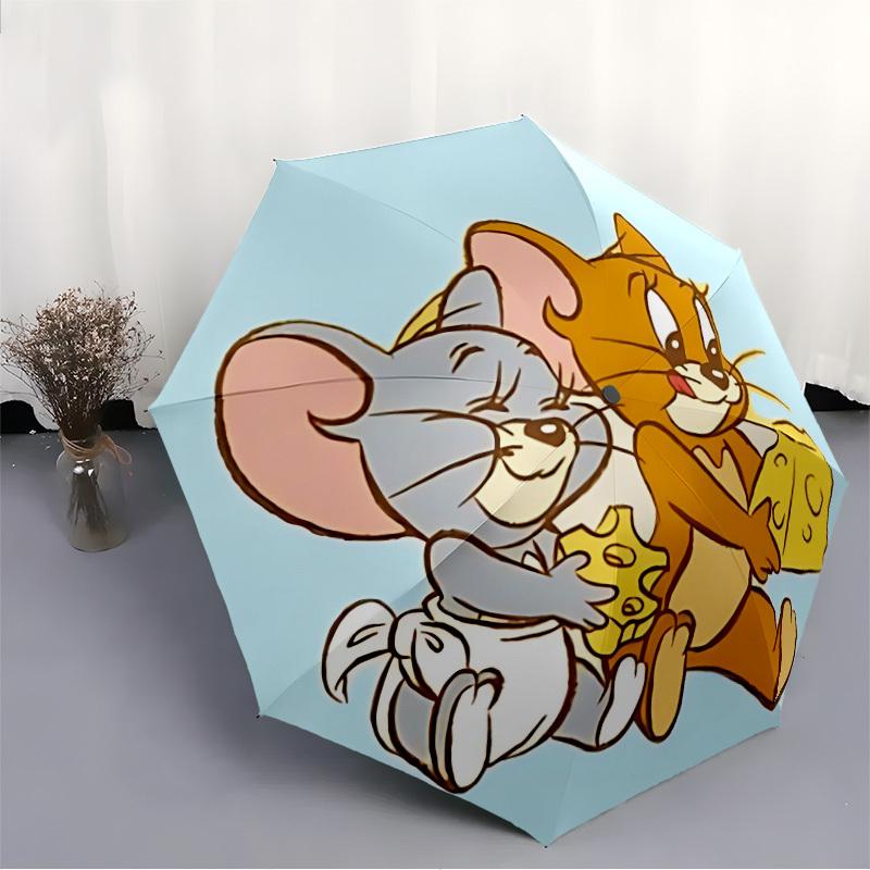 1pc Jerry Mouse, Tom Cat Automatic Open/close, Portable Folding Umbrella for Women & Men,Compact Parasol,, Durable Frame yy250809170