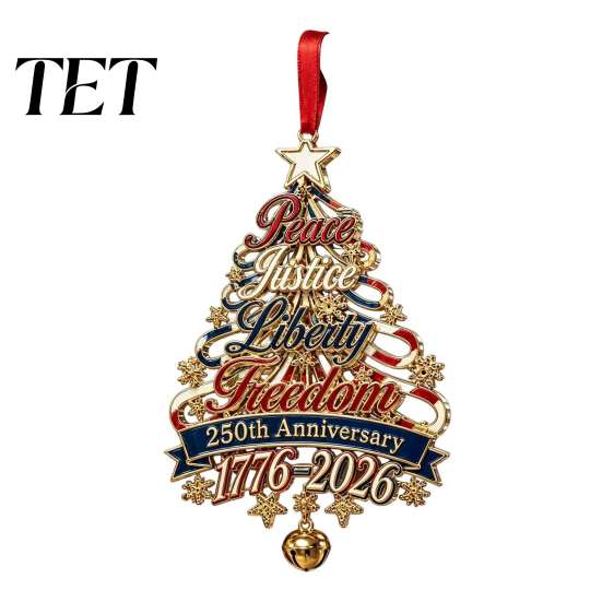 Christmas Home Decor 250th Anniversary Tree Ornament, USA Xmas Hanging for Holiday Ornaments Window, Patriotic Acrylic Sign Veterans Family Coworkers