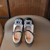 Korean Style Rhinestones Large Buckle Princess Shoes Shallow Mary Janes Hook & Loop Children's Fashion Party Wedding Shoes Flat