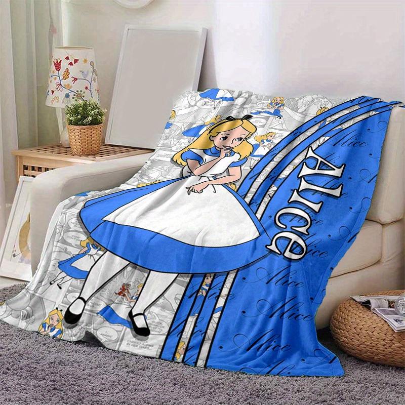 1pc. Alice in Wonderland Inspired Blue and White Blanket, Perfect for Home, Office, or Outdoor Use, Ideal Gift for Book Lovers and Fans of Classic Lit