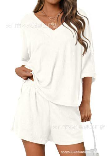 Women's sports and leisure suit Spring and summer European and American women's clothing new seven-quarter-sleeved shorts two-piece set