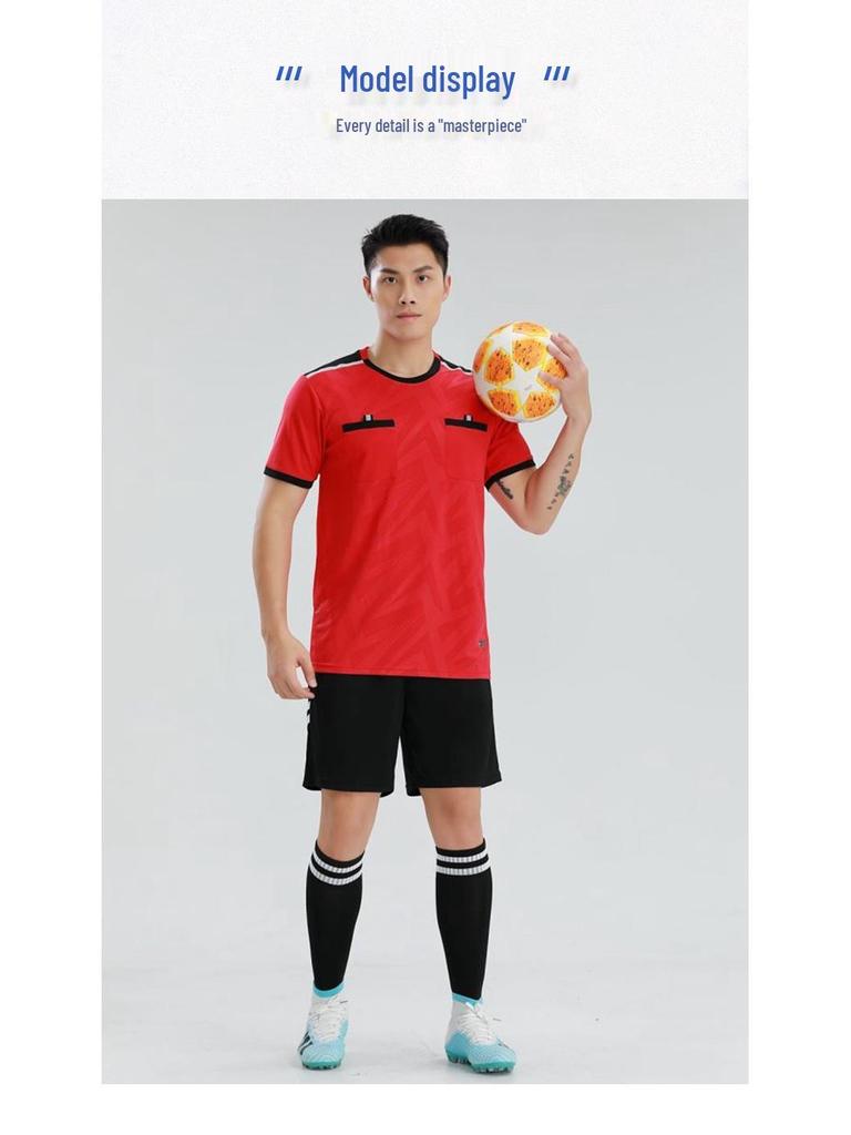 Breathable Adult Football Kit: Sweat-Wicking Jersey & Shorts Set with Short Sleeve Training Top Referee Uniform