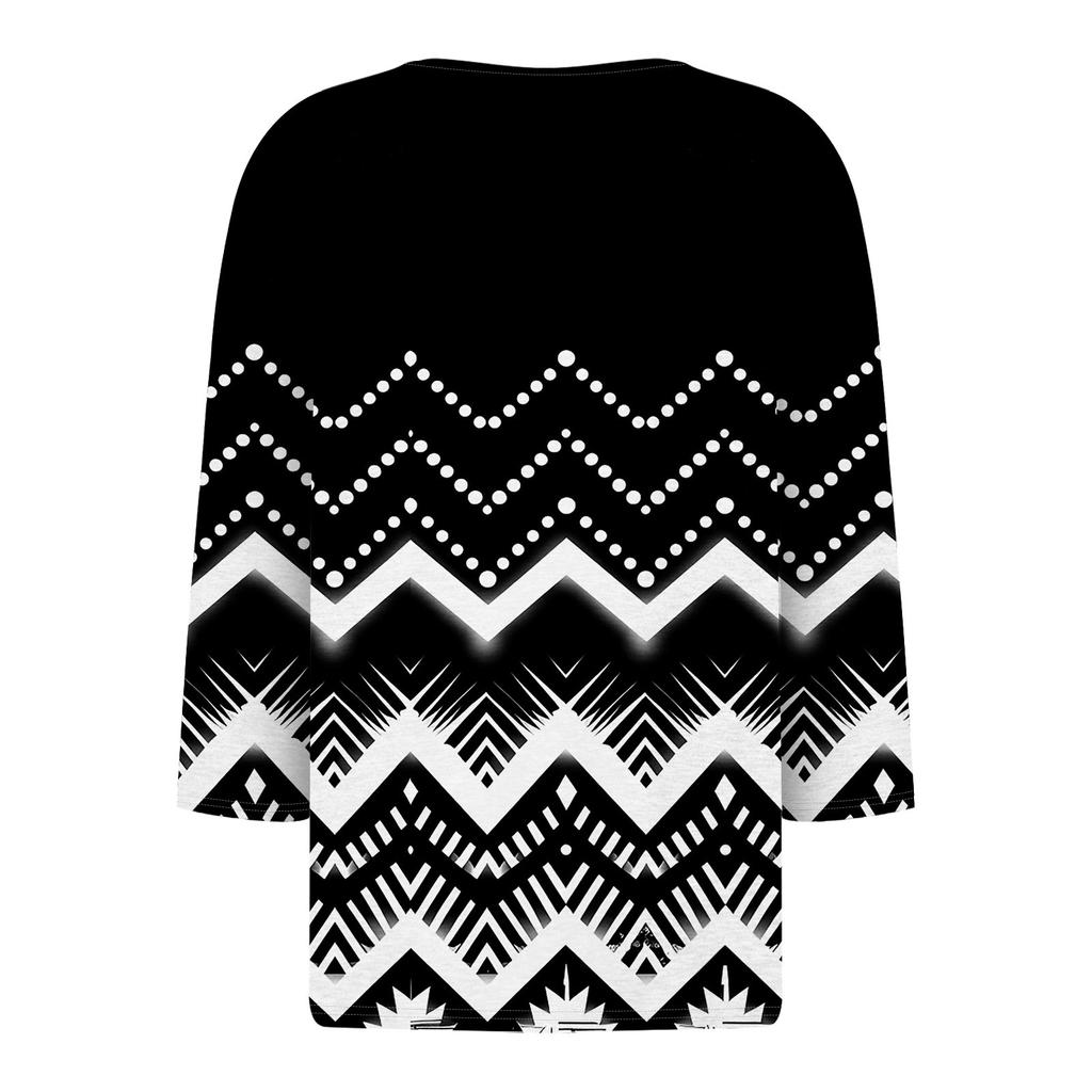 Жен. Футболка Футболка С принтом Пуговицы Рукав 3/4 Повседневные Выходные Мода Классический Классический V-образный вырез Обычный Верх