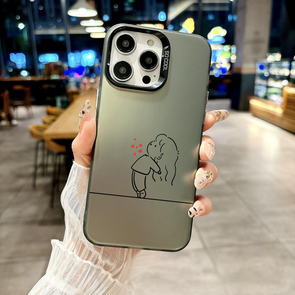 Цветной чехол для телефона для iPhone 17 16E 16 11 15 14 Pro MAX 12 13 MINI 7 8 Plus XR SE Посеребренный IMD чехол Любители Любовь Черный Белый