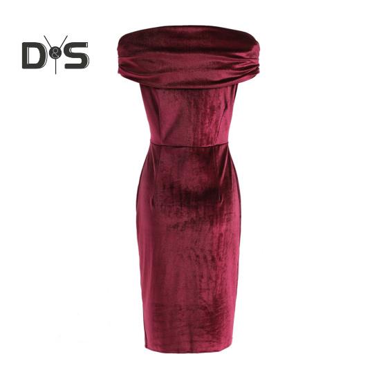 Sumer Evening Dress Off Shoulder Strapless Velvet Skinny Sheath Solid Color Sleeveless Backless Cocktail Party Prom Midi Dress
