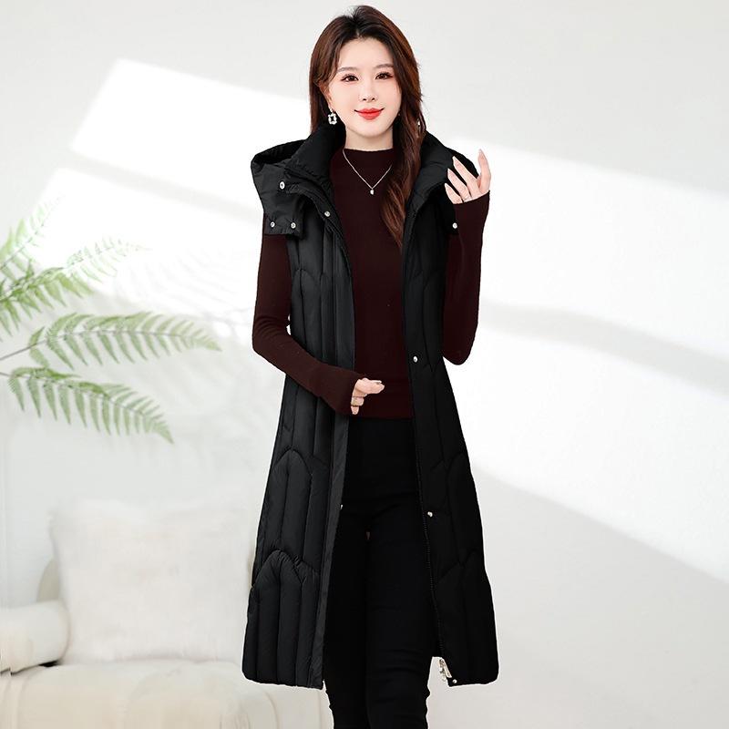 Autumn and winter new fashion down cotton vest women's outer wear medium and long knee waist cotton vest vest jacket