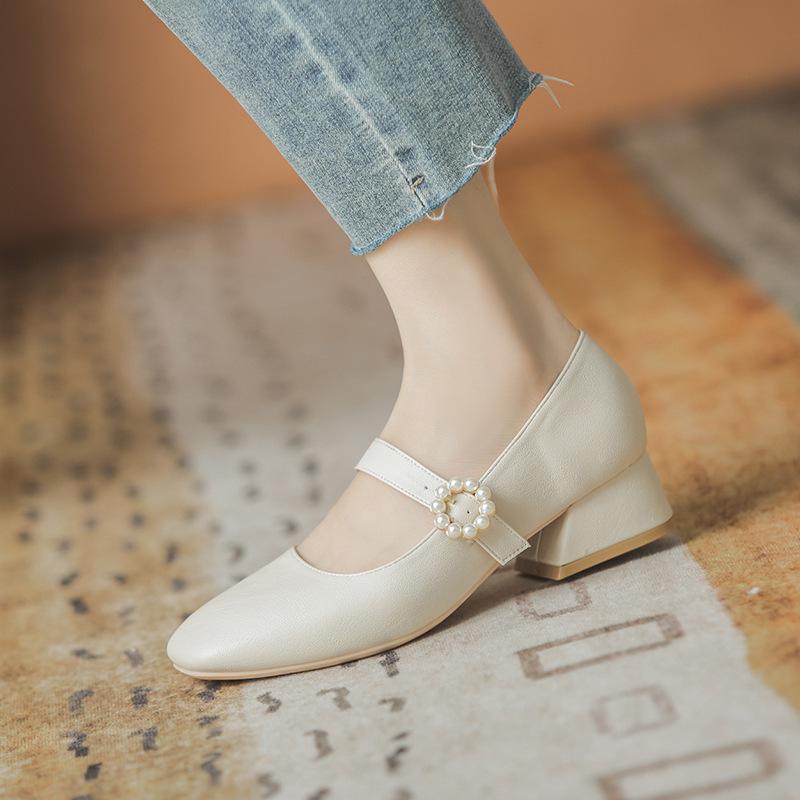 Leather Flat for Huizhou Women's Shoes Grape Mother Same High Heels Thick Heel Spring New Mary Jane Shoes Women