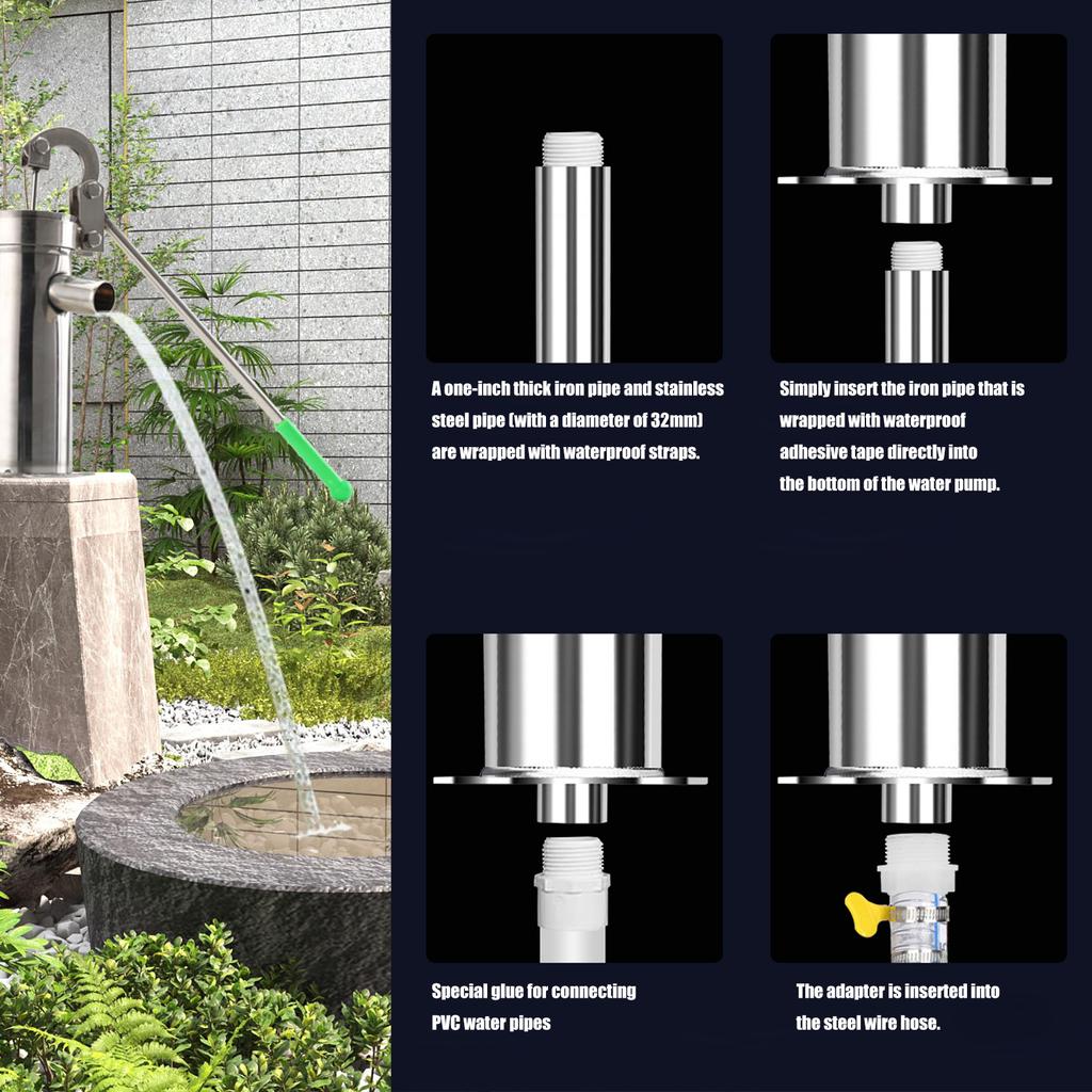 Стальной ручной водяной насос Прочный ручной скважинный насос с всасывающей способностью 8 м Металлический для полива сада и ухода за газоном