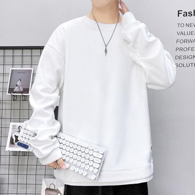 Толстовка с круглым вырезом мужская весна и осень модная однотонная корейская свободная повседневная куртка с длинными рукавами пуловер универсальная мужская одежда