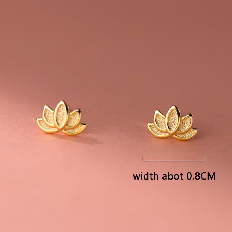 WANTME 925 Silver Fashion Vintage Lotus Flower Statement Gold Small Stud Earrings for Women Elegant Chic Party Jewelry