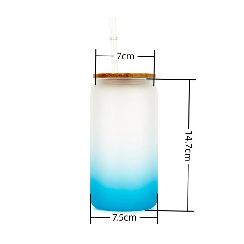 Gradient Color Water Bottle with Straw Juice Glasses with Wooden Lid Beer Wine  Milk Mocha Bubble Tea Cup Ice Cola Glass Cup