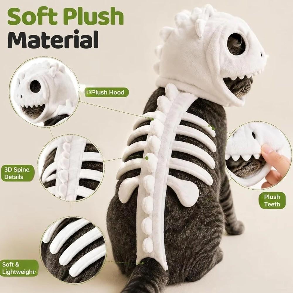 Soft Plush Halloween Cat Skeleton Hoodie Hood Outfit Pet Dino Skull Hooded Costume Cat and Dog
