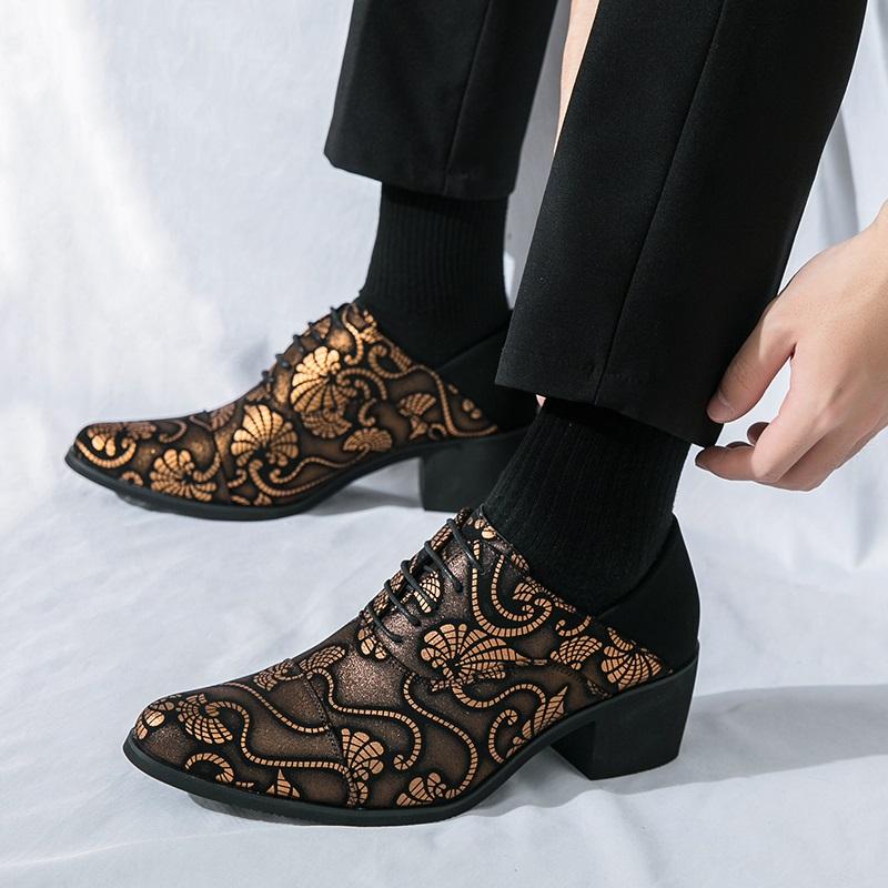 Модный тренд Новые мужские оксфорды на шнуровке с острым носком с национальным узором, увеличивающие рост, мужские формальные свадебные для выпускного вечера