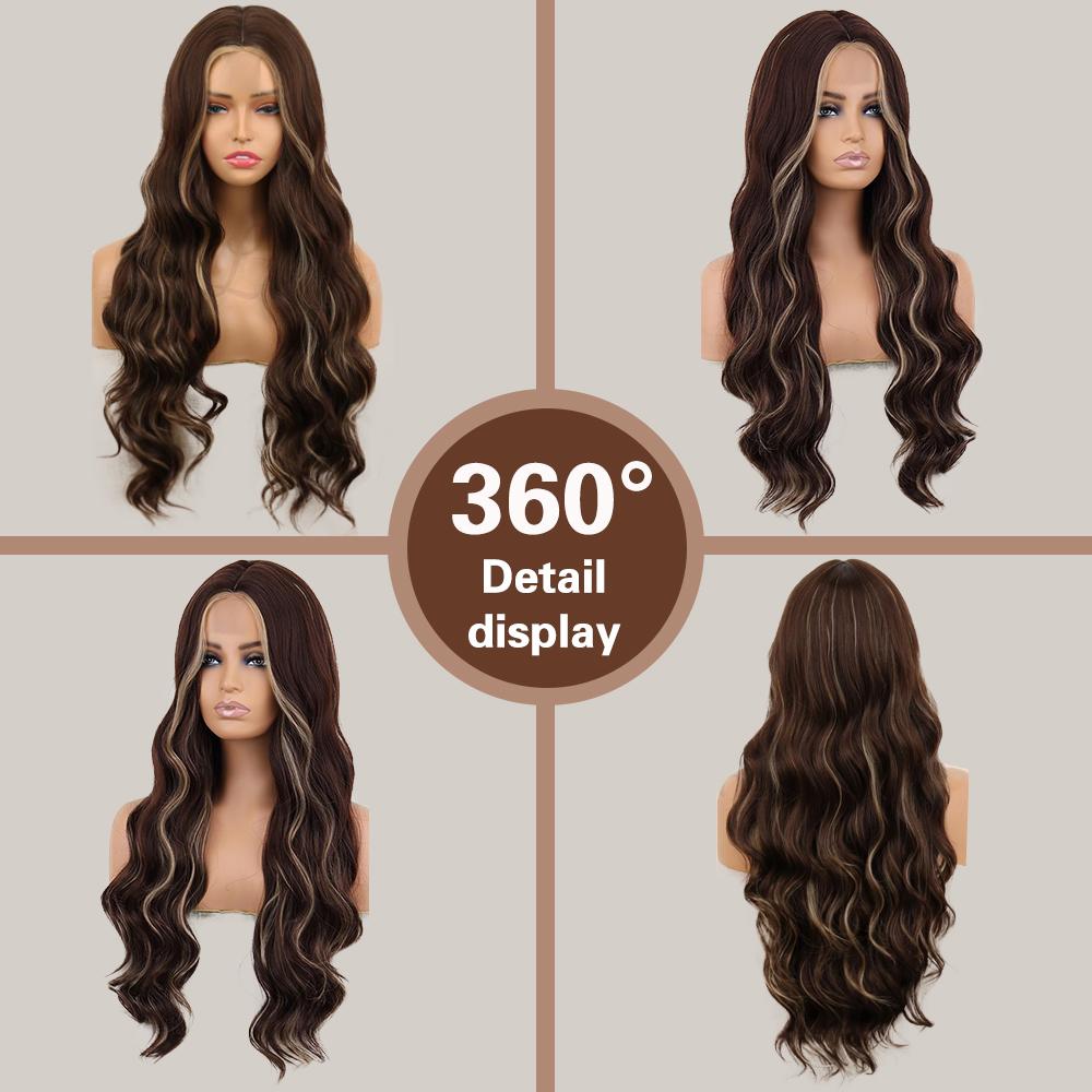 MERISIHAIR Синтетический модный длинный волнистый коричневый парик без челки, кружевной передний парик для повседневной носки, вечеринки