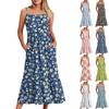 Women's Long Beach Casual Elegant Spaghetti Strap Maxi Dress Stitching Low-key Flowing Bohemian Dress