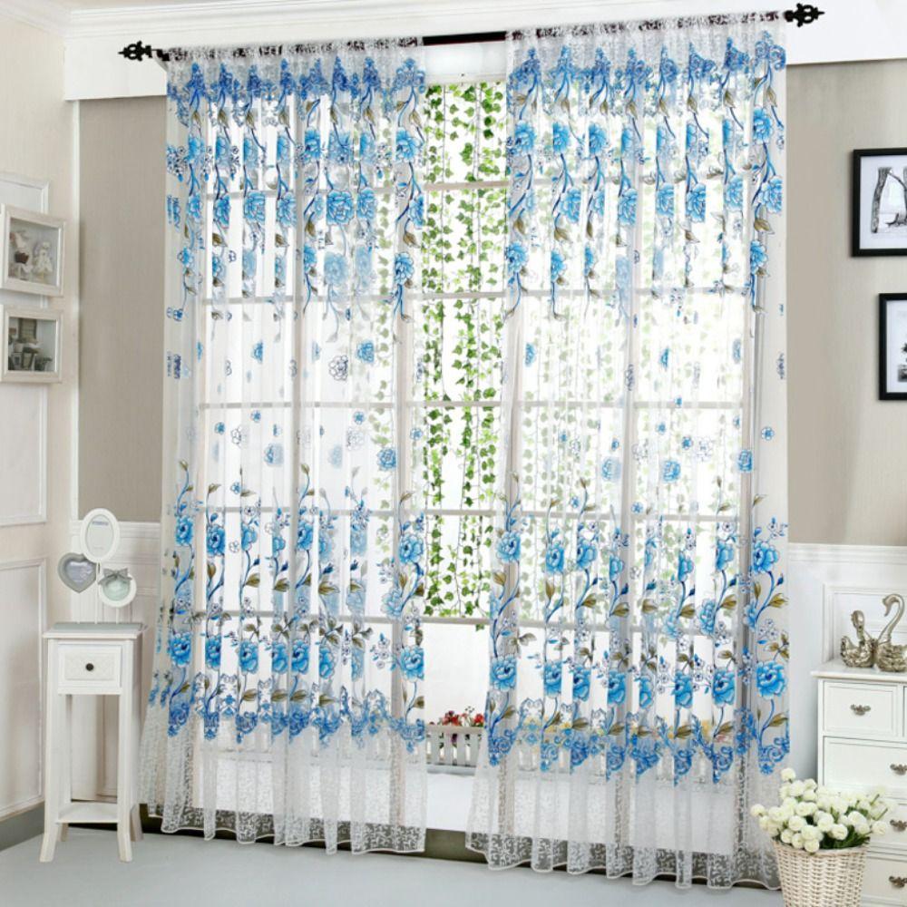 Gauze Peony Tulle Curtain Elegant Transparent Curtain Modern Sheer Curtains  Home Decoration