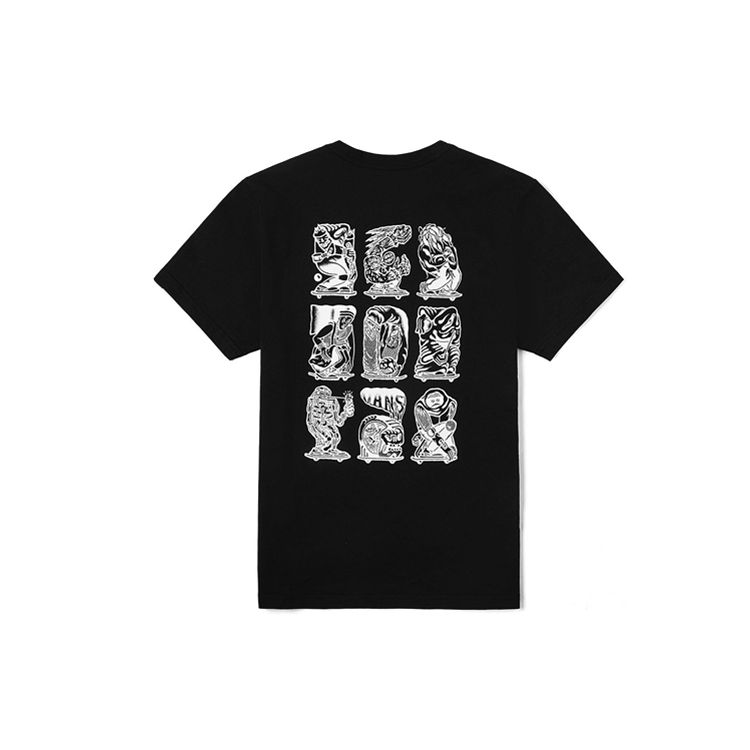 Vans Серия сотрудничества азиатских художников с персонализированным принтом, футболка с круглым вырезом, мужские топы, черные VN0A4P5FBLK