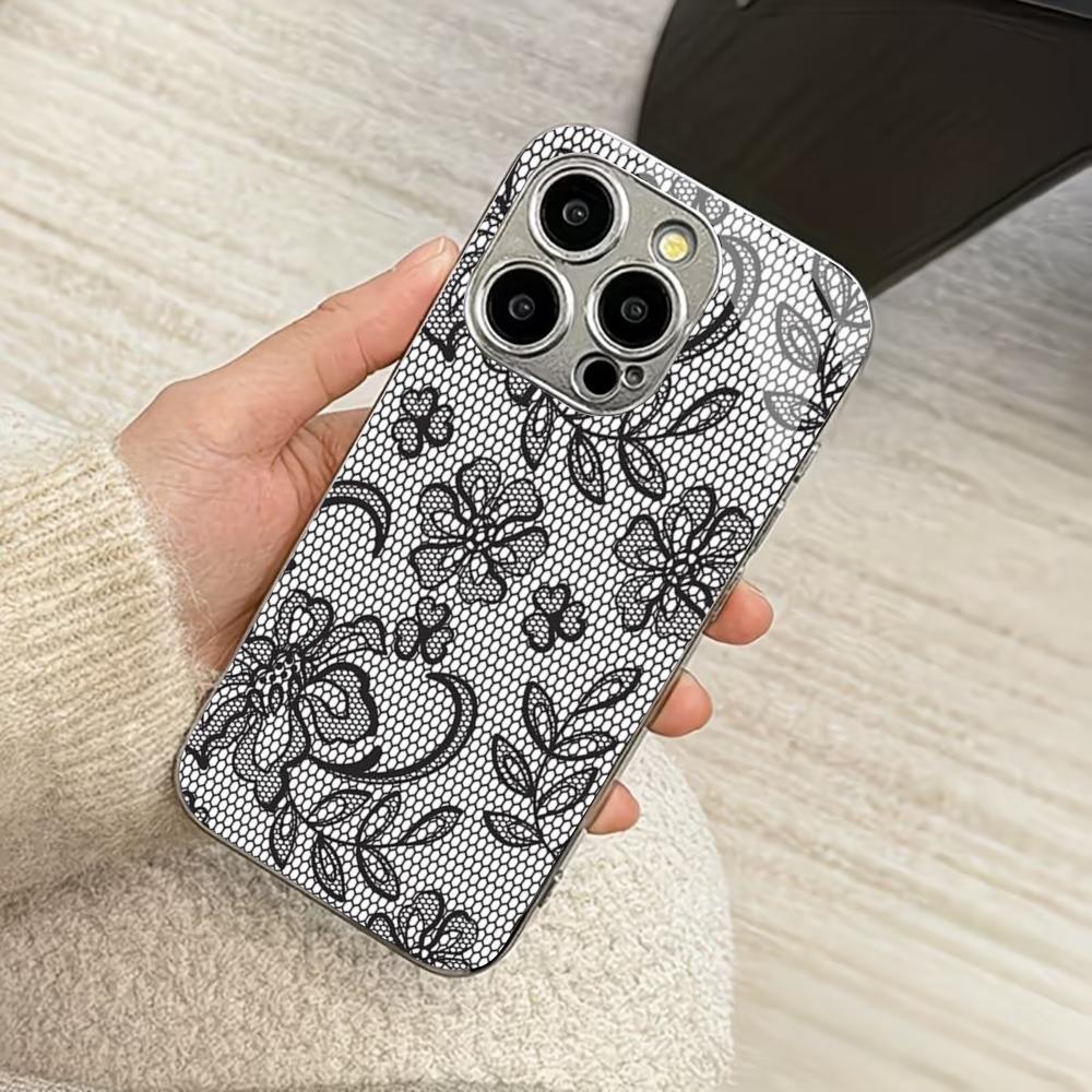 Sleek Transparent Floral Lace phone case mobile phones for iphone 17 pro max cover Glass for iPhone 17 16 15 14 13 12pm Pro Plus