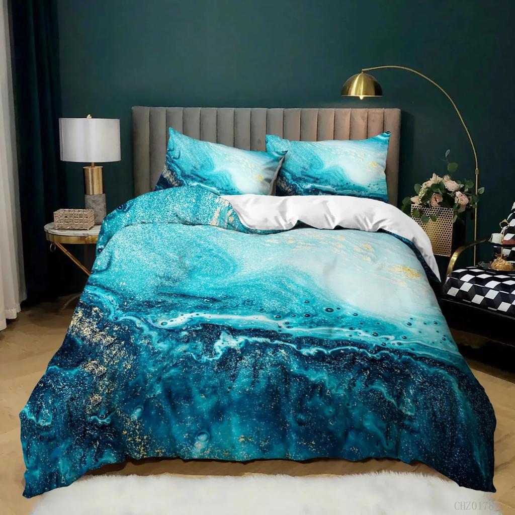 Colour Halo Dyeing Marble Duvet Cover Bedding Set Purple Blue Colourful Single Double TwinQueen For Men Women Kids Gift