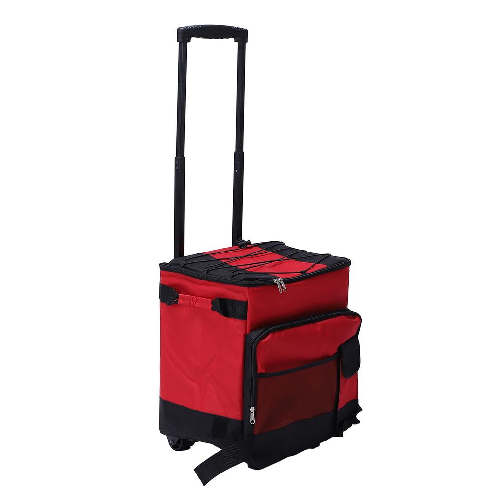 Rolling Cooler 43L Large Capacity Waterproof Foldable Rolling Insulated Box for Camping Picnic Red