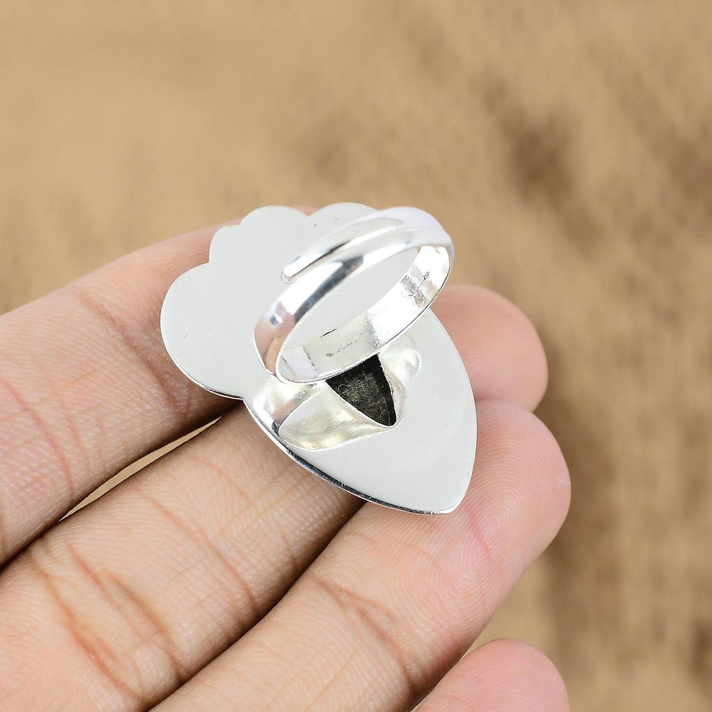 Gift For Her 925 Silver Natural Black Rutile Multi Stone Flower Adjustable Ring