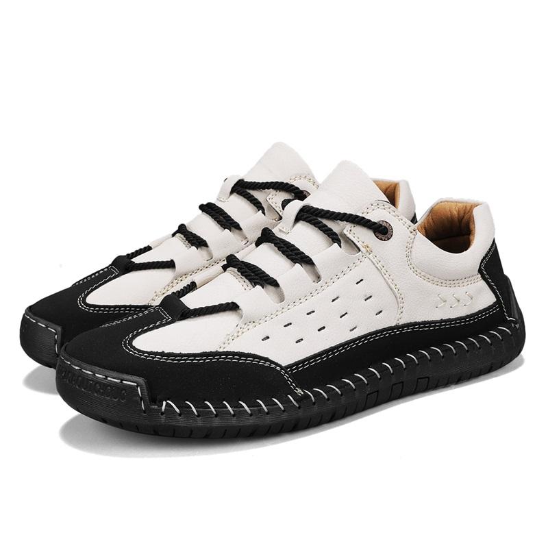 Fashion Brown Size 48 Handmade Leather Men Shoes Casual Comfortable Slip On Hiking Leather Shoe Flats Moccasins Walking Shoes