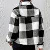 Women's Plaid Double-sided Plush Patch Pocket Button Cardigan Casual Top Jacket