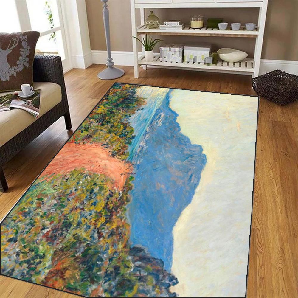 Large Claude Monet Impressionist Painting Carpet Living Room Bedroom Design for Art Enthusiasts and Elegant Home Decoration