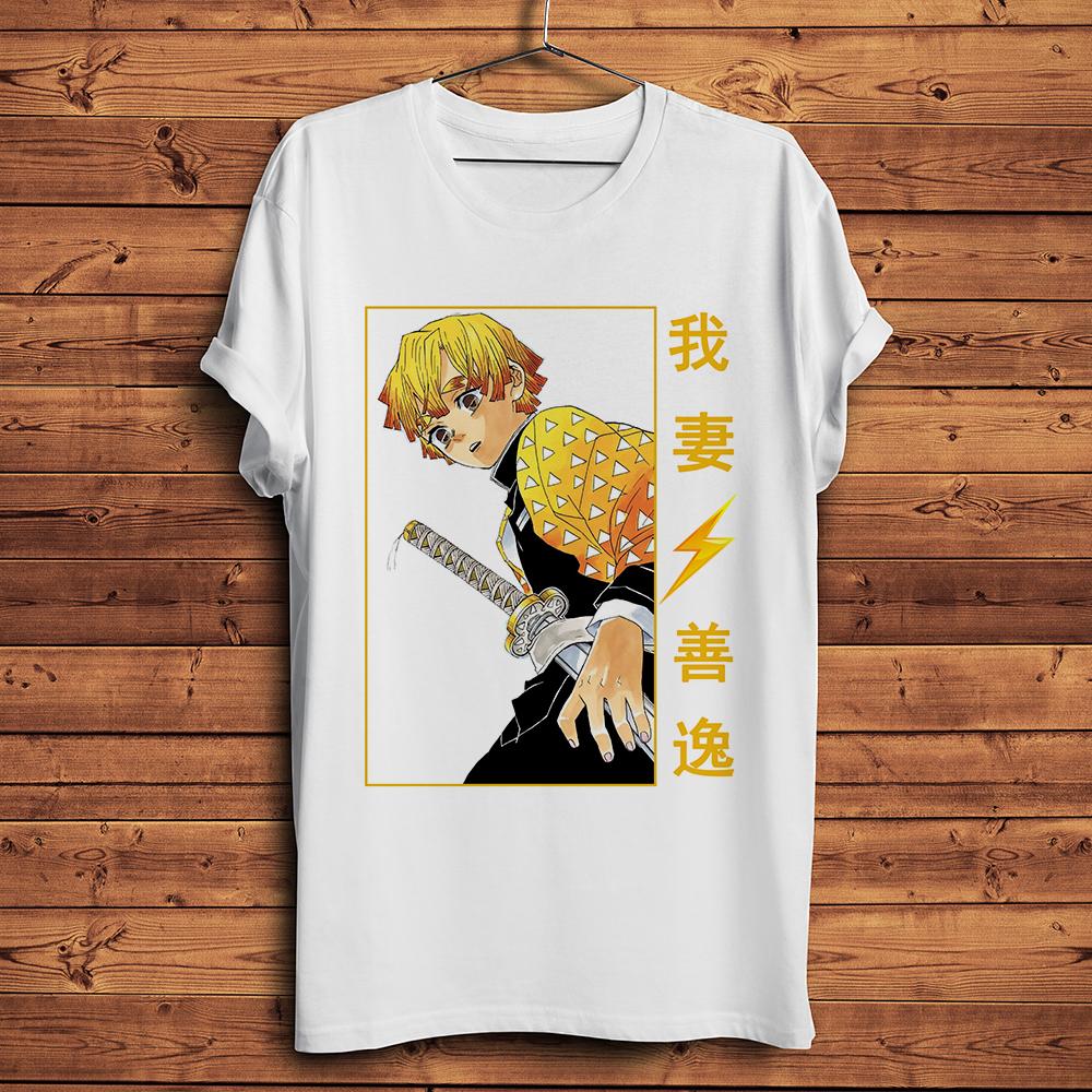 Demon Slayer Agatsuma Zenitsu Funny Anime Tshirt Men White Casual T Shirt Unisex Otaku Manga Kimetsu No Yaiba Streetwear Tee