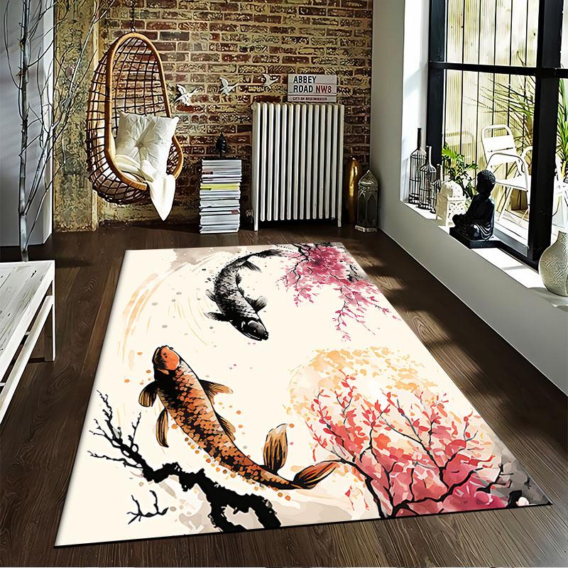 Koi Fish & Blossoms Carpet suitable as a non-slip mat for the living room or bedroom sofa