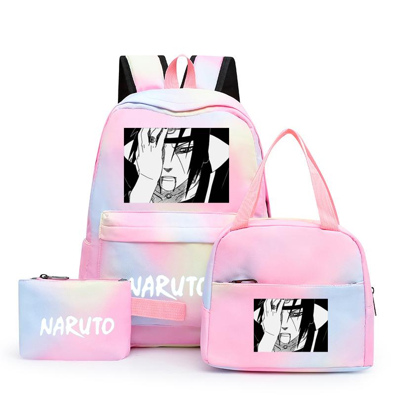 Наруто аниме 3 шт./компл. Холст Сумка для обеда Рюкзак для мальчиков Студенческие сумки для ноутбука Набор Детская сумка для ручек Снова в школу Рюкзак для девочки