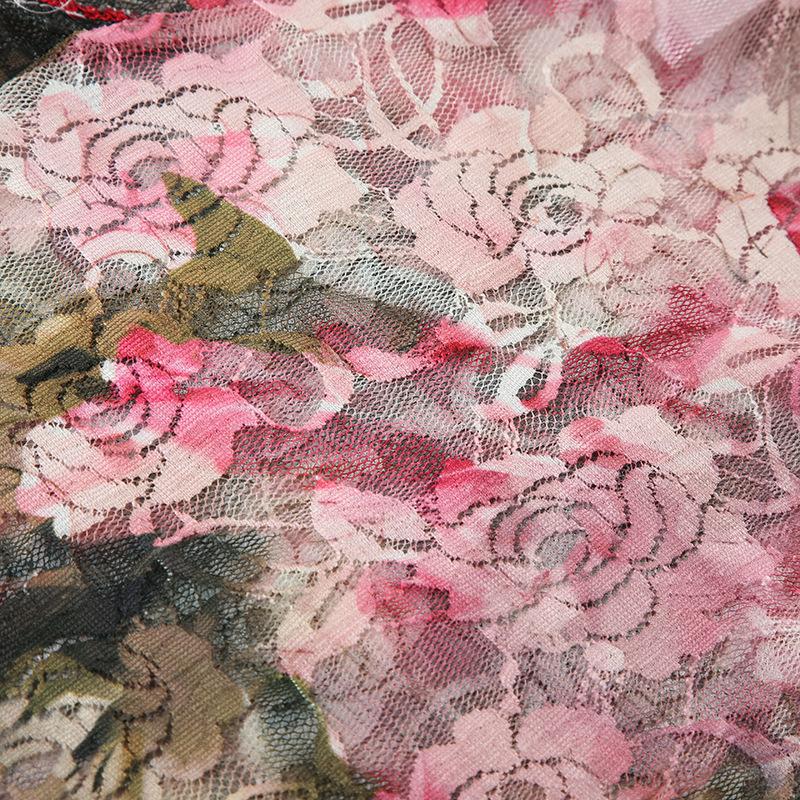 Women's Retro Floral Printing Color Clash Sexy V-Neck Lace Splicing Slim Neck Tank Top