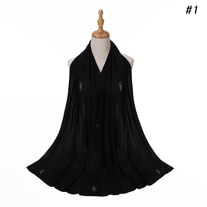 Модный фактурный трикотажный хиджаб Мусульманский однотонный шарф Креповый хиджаб со стразами Мягкие исламские шали Платки Повязка на голову для женщин