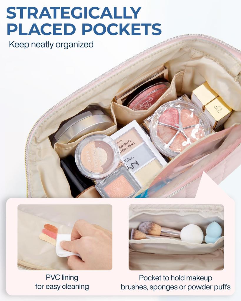 BAGSMART Makeup Storage Cosmetic Storage Makeup Multifunctional Makeup Brush Storage Wash Travel Accessories Storage Large Business Pink Pouch, Pouch,