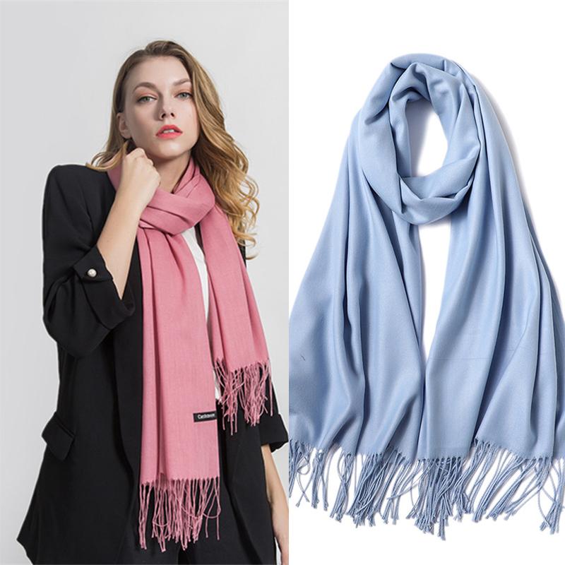 Fashion Winter Women Scarf Thin Shawls and Wraps Lady Solid Female Hijab Stoles Long Cashmere Pashmina Foulard Head Scarves