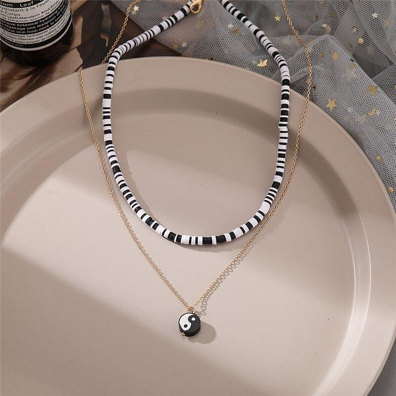 17KM Хип-хоп серебряный цвет ожерелье-цепочка Инь Ян для женщин и мужчин многослойное черно-белое колье-колье ожерелья для вечеринок ювелирные изделия