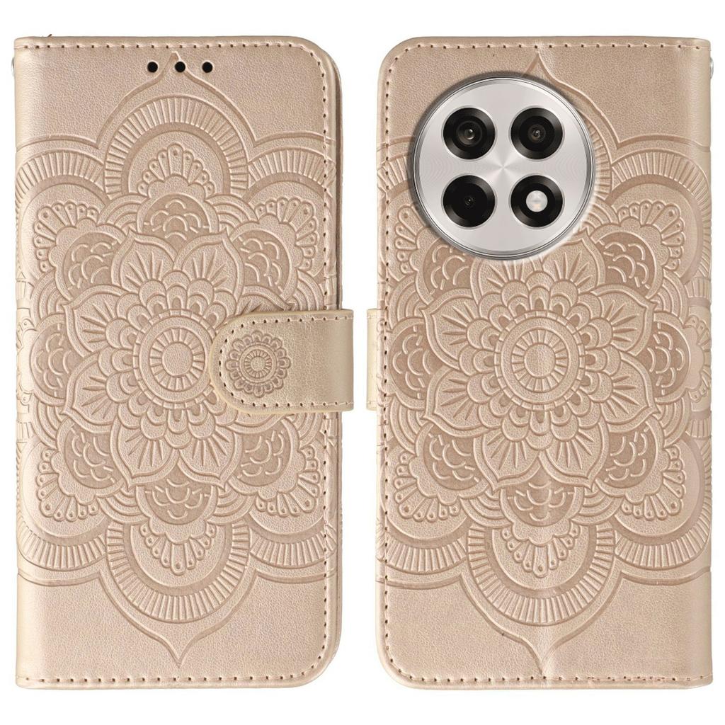 For OnePlus Ace 5 5G/Ace 5 Pro 5G/13R 5G Case PU Leather Mandala Imprinted Design Wallet Phone Cover with Wrist Strap