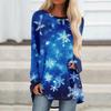 Women's Fashionable Loose Mid-length Round Neck Pullover Christmas Printed Raglan Sleeves Long-sleeved Casual Top