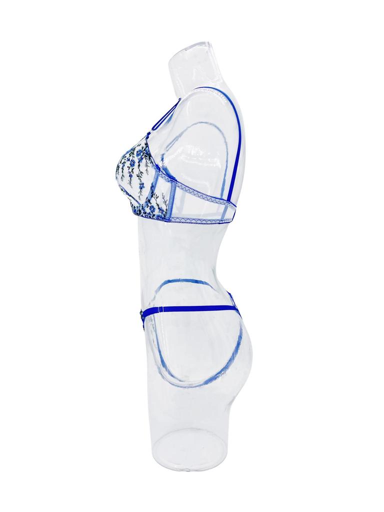 Прозрачный комплект нижнего белья с цветочной вышивкой и сексуальным бюстгальтером с эффектом пуш-ап для женщин