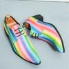 Britain Fashionable Men's Pointed Rainbow Pattern Lace Up Casual Dress Homecoming Shoes Male Formal Wedding Oxfords Footwear